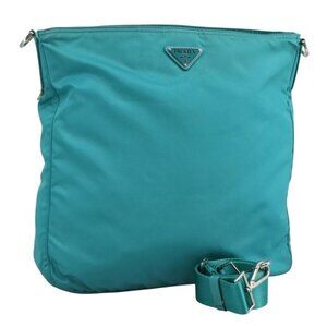 Authentic PRADA Shoulder Bag Nylon Turquoise Blue Silver